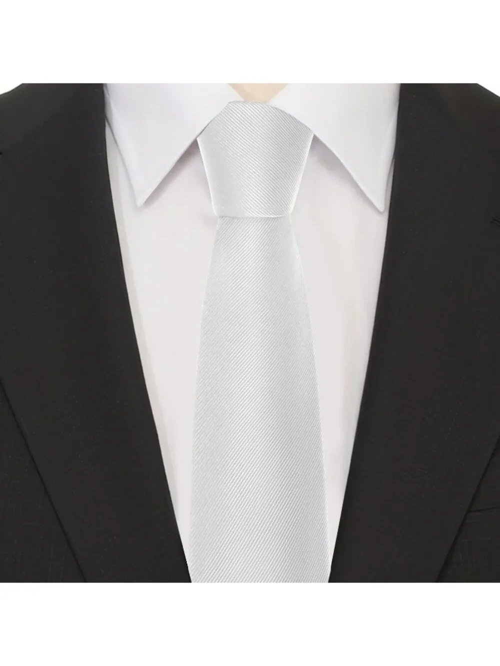 Men's White Twill Diagonal Textured Silk Formal Necktie For Business Dress